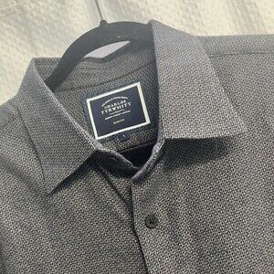 Charles Tyrwhitt Gray Micro Pattern Flannel Shirt Large Quiet Luxury Slim Fit